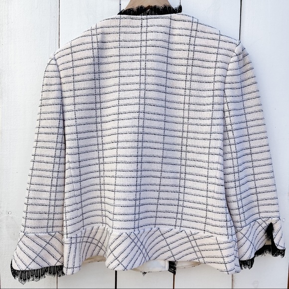 St. John Collection Santana Women’s Blazer Cream White Black Knit Textured Tweed - Picture 6 of 12